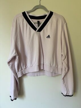 adidas Light Pink Cropped V-Neck Sweatshirt with Black Trim